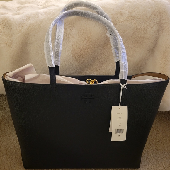 Tory Burch McGraw Tote Bag - Black Leather - Picture 2 of 7